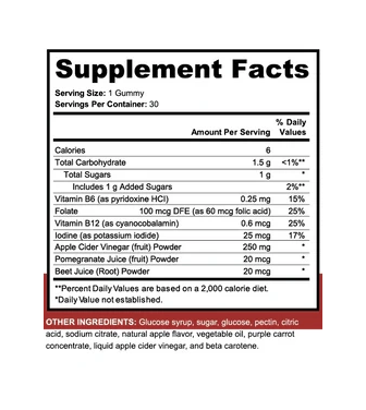 Supplement Facts for Apple Cider Vinegar Gummies